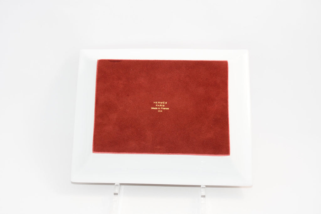 Hermes Change tray Horse Hood porcelain Ashtray plate white stripes 21 x 17 cm
