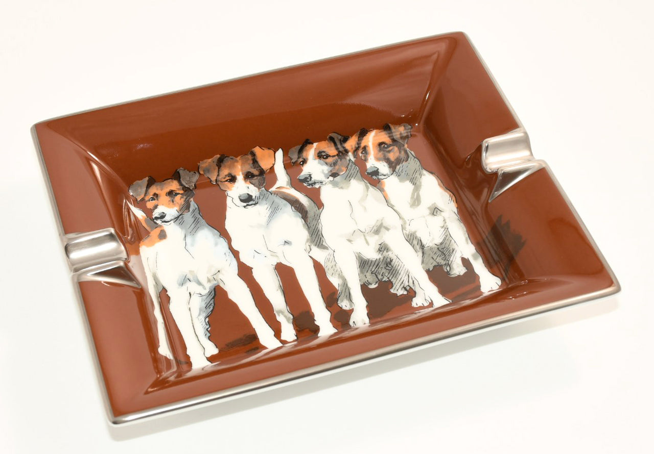 Hermes Change tray Jack Russell Terrier porcelain Ashtray animal dog brown plate