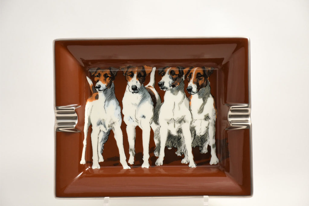 Hermes Change tray Jack Russell Terrier porcelain Ashtray animal dog brown plate