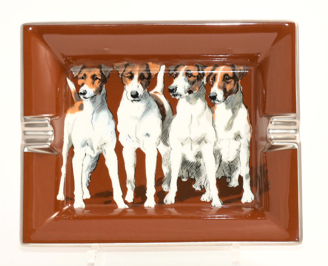 Hermes Change tray Jack Russell Terrier porcelain Ashtray animal dog brown plate