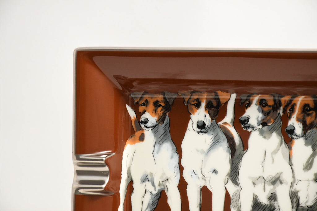 Hermes Change tray Jack Russell Terrier porcelain Ashtray animal dog brown plate