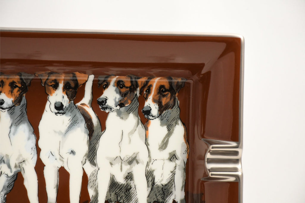 Hermes Change tray Jack Russell Terrier porcelain Ashtray animal dog brown plate