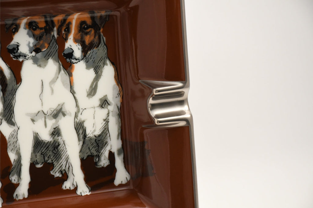 Hermes Change tray Jack Russell Terrier porcelain Ashtray animal dog brown plate