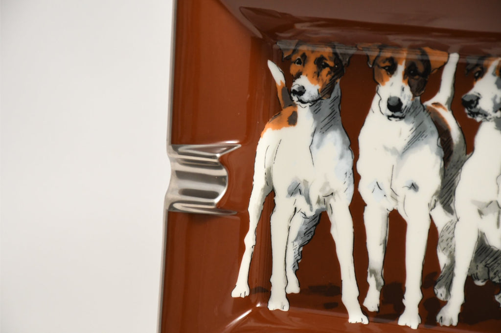 Hermes Change tray Jack Russell Terrier porcelain Ashtray animal dog brown plate