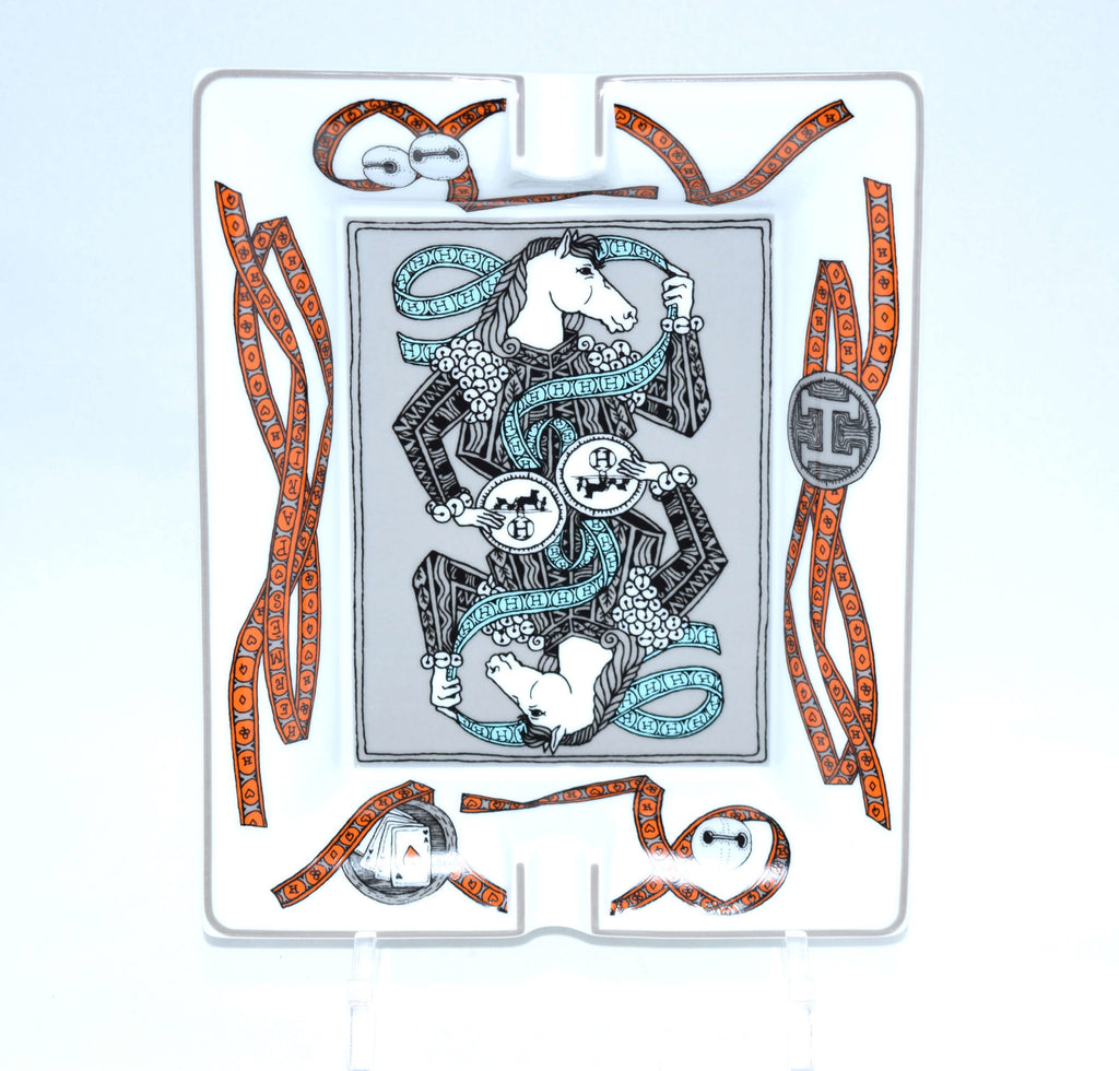 Hermes Change tray Playing card Horse Ashtray Orange white YA12