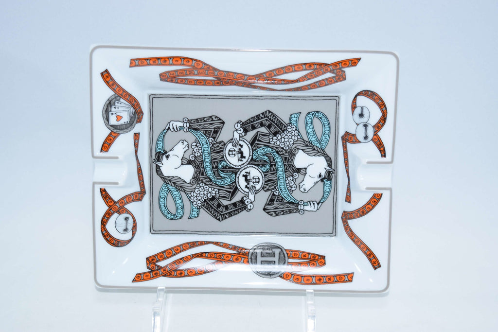 Hermes Change tray Playing card Horse Ashtray Orange white YA12
