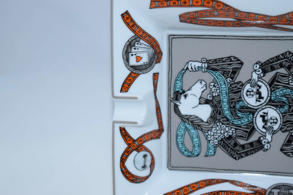Hermes Change tray Playing card Horse Ashtray Orange white YA12