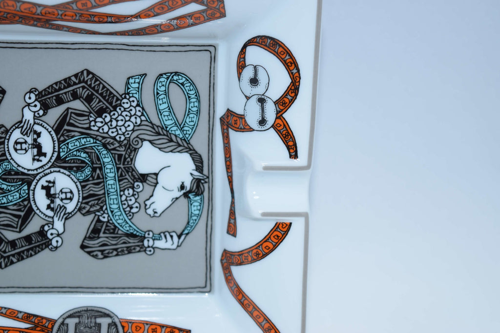 Hermes Change tray Playing card Horse Ashtray Orange white YA12