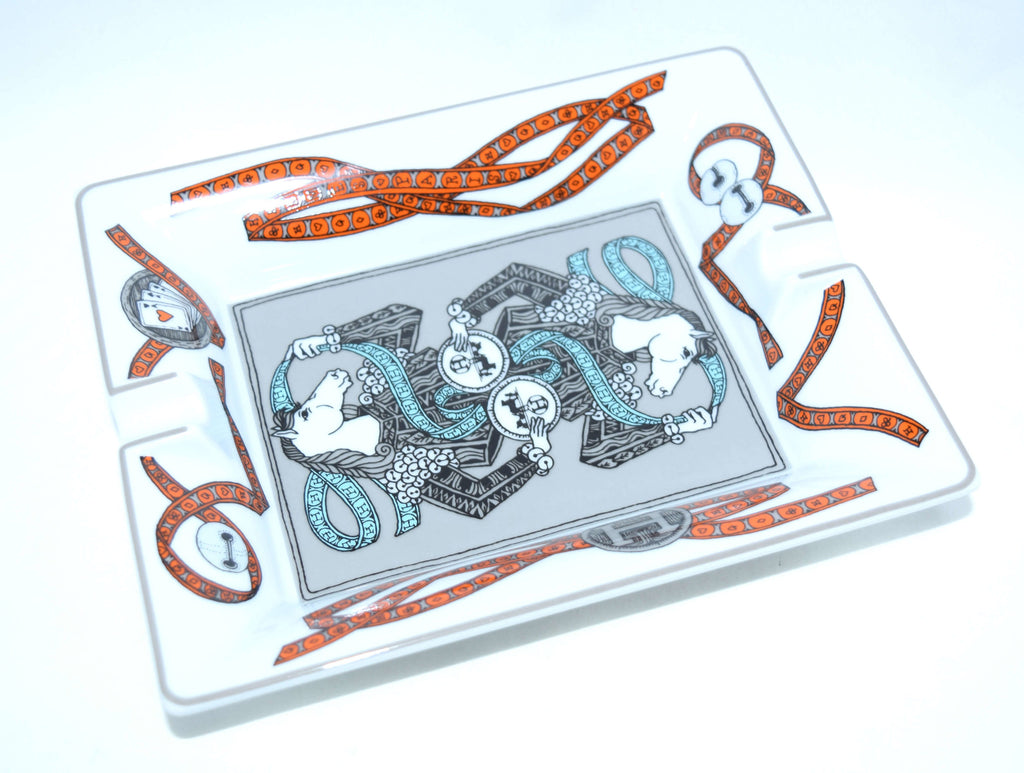 Hermes Change tray Playing card Horse Ashtray Orange white YA12