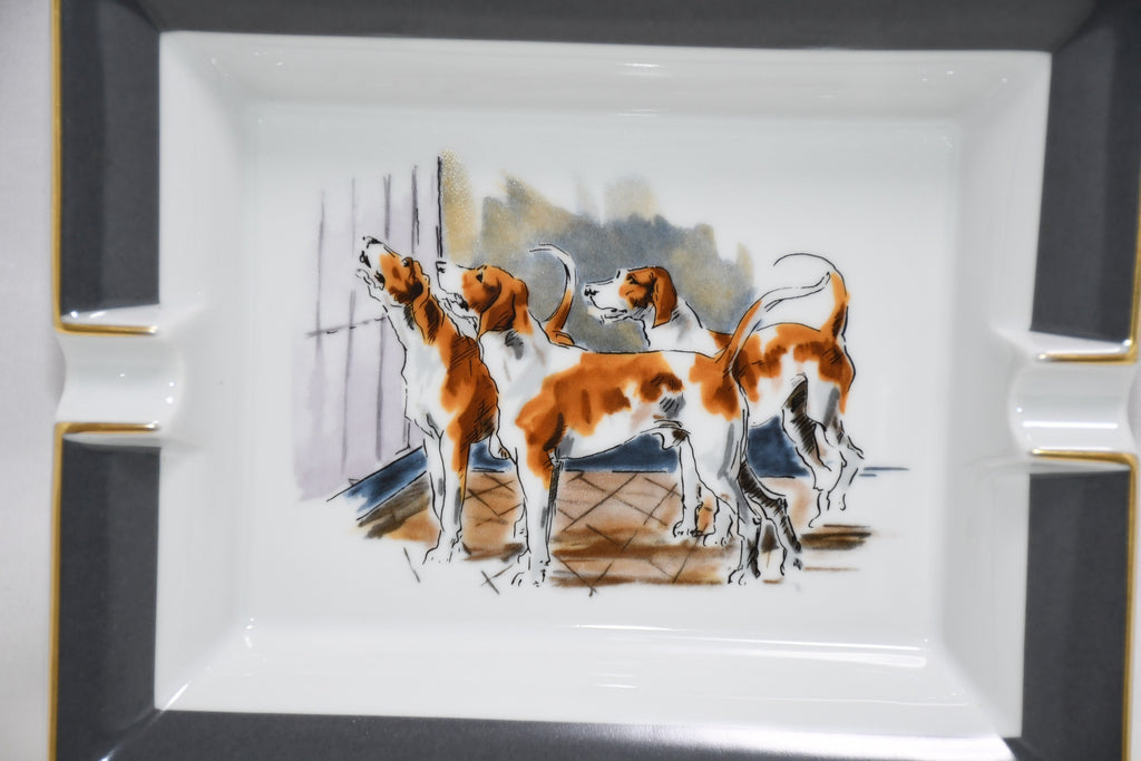 Hermes Change tray Three Dogs porcelain Ashtray gray house dinnerware vintage