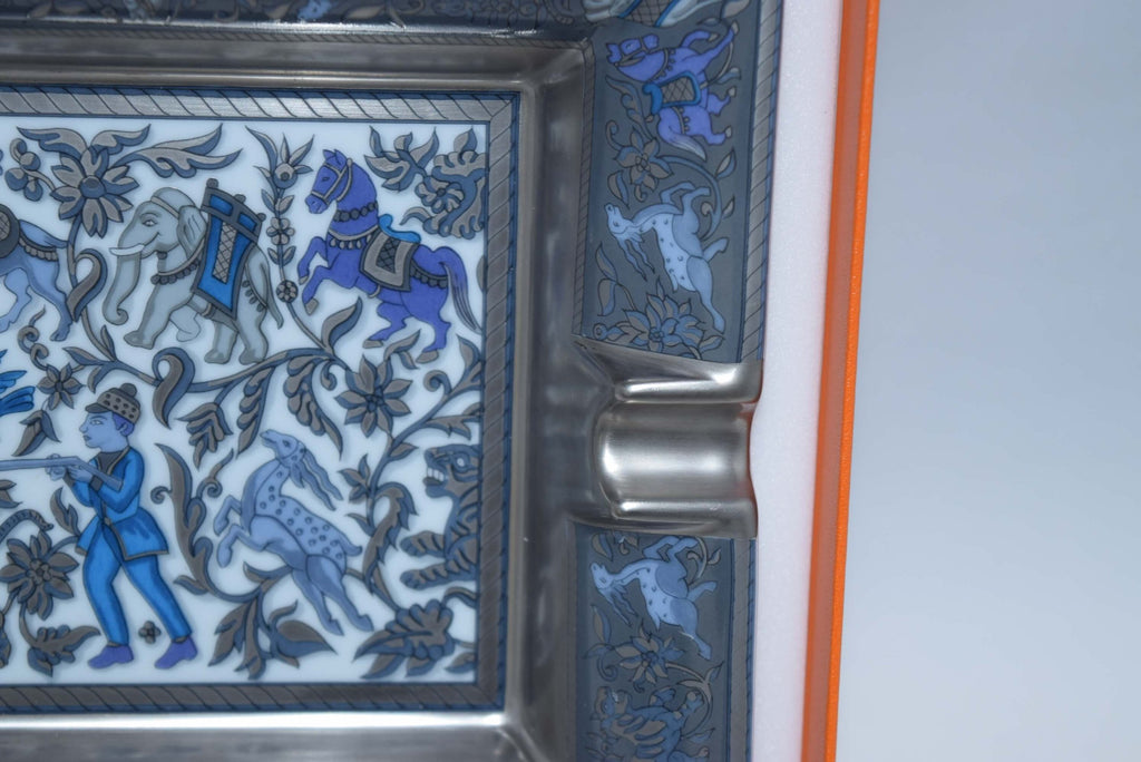 Hermes Chasse en Inde Change Tray Blue Porcelain Ashtray VIDE POCHE