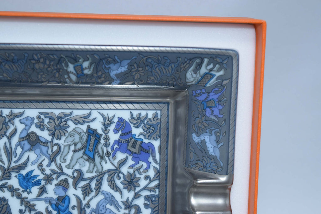 Hermes Chasse en Inde Change Tray Blue Porcelain Ashtray VIDE POCHE