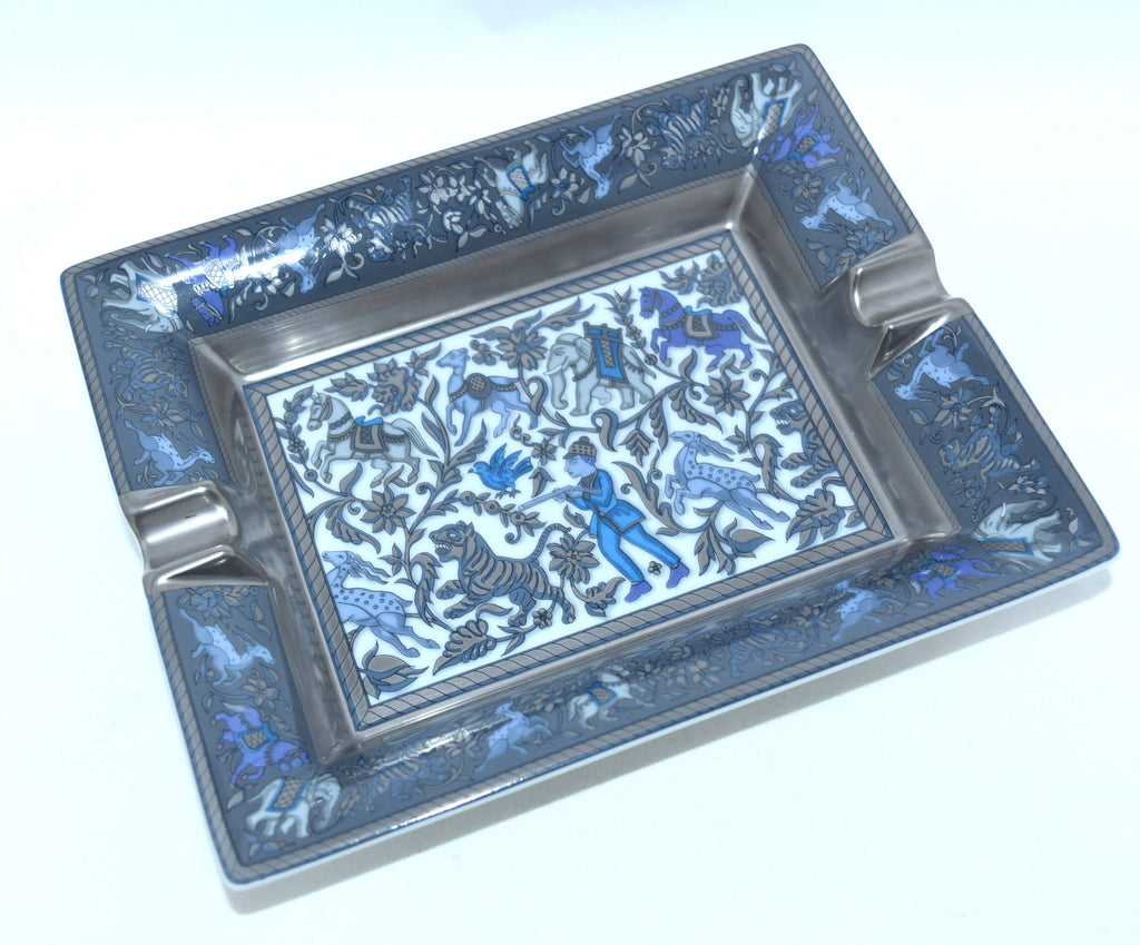 Hermes Chasse en Inde Change Tray Blue Porcelain Ashtray VIDE POCHE