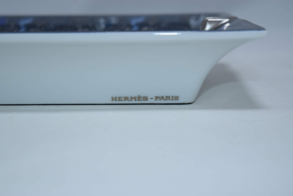 Hermes Chasse en Inde Change Tray Blue Porcelain Ashtray VIDE POCHE