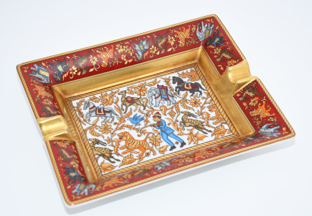 Hermes Chasse en Inde Change Tray red porcelain Ashtray india plate VIDE POCHE 6