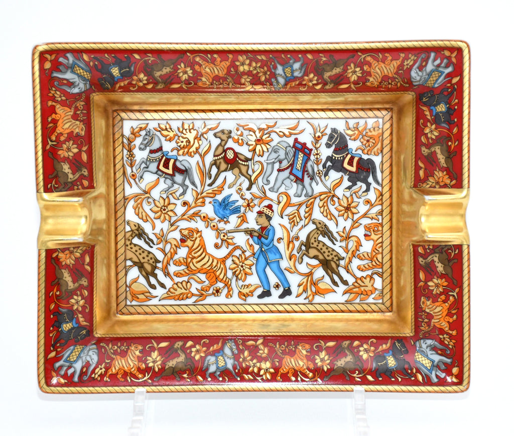 Hermes Chasse en Inde Change Tray red porcelain Ashtray india plate VIDE POCHE 6