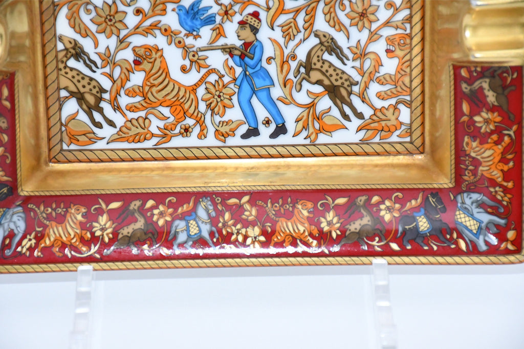 Hermes Chasse en Inde Change Tray red porcelain Ashtray india plate VIDE POCHE 6