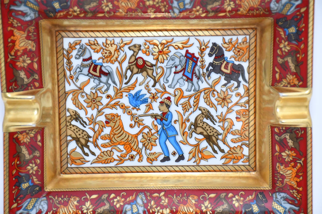 Hermes Chasse en Inde Change Tray red porcelain Ashtray india plate VIDE POCHE 6