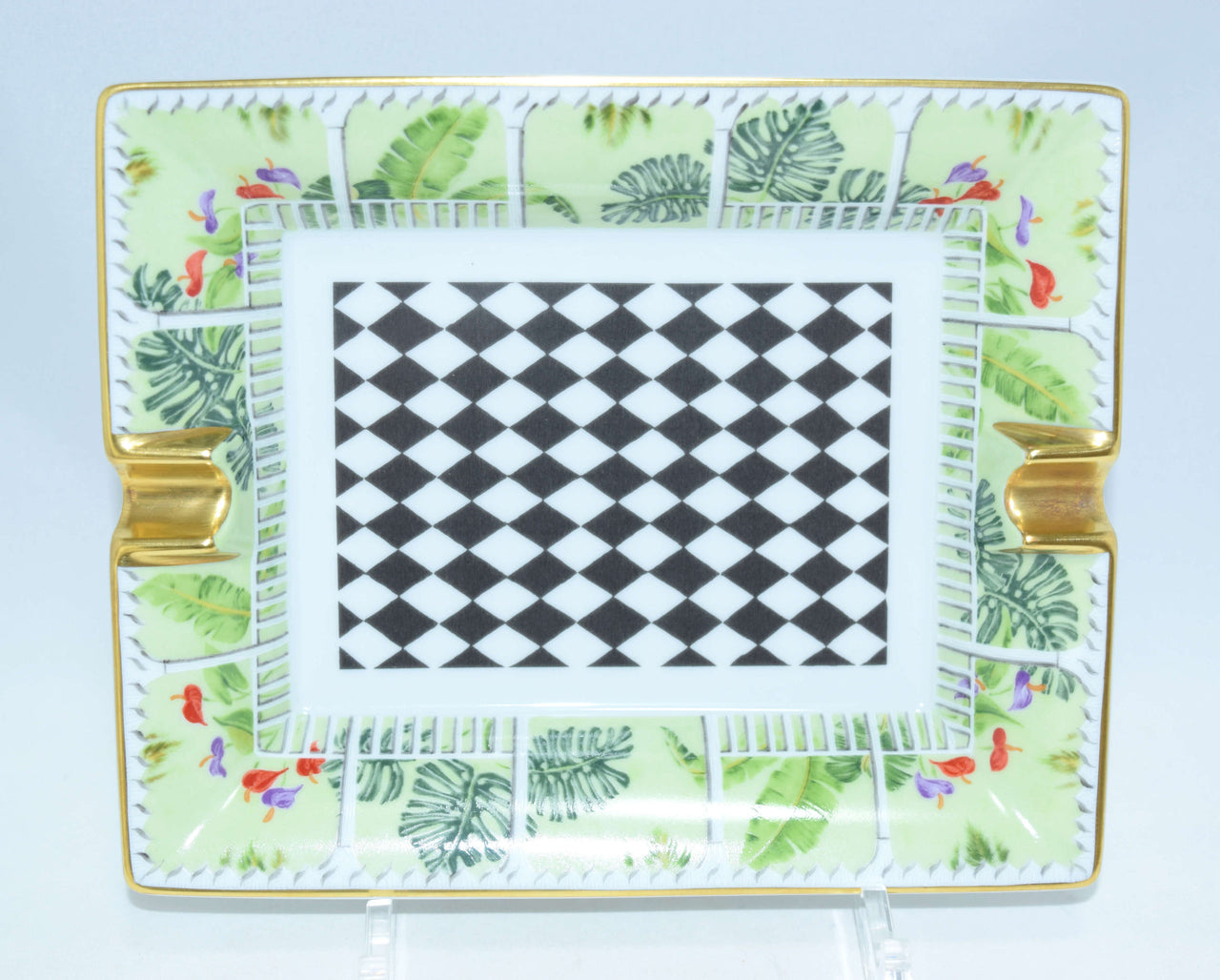 Hermes Checker Change tray Green Vintage Ashtray Porcelain tableware YA2