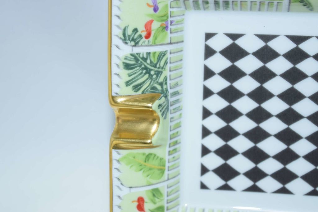 Hermes Checker Change tray Green Vintage Ashtray Porcelain tableware YA2