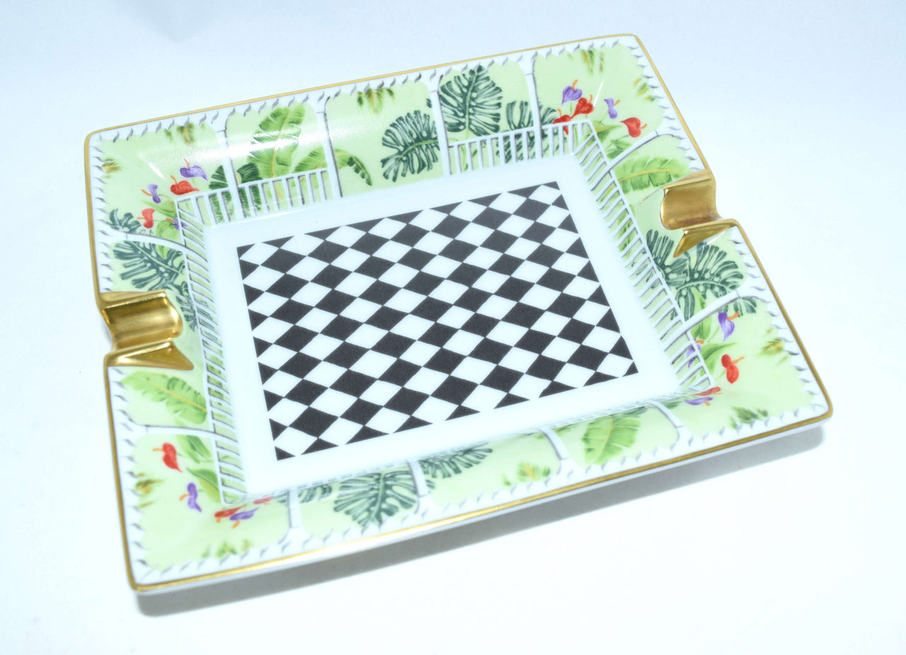 Hermes Checker Change tray Green Vintage Ashtray Porcelain tableware YA2
