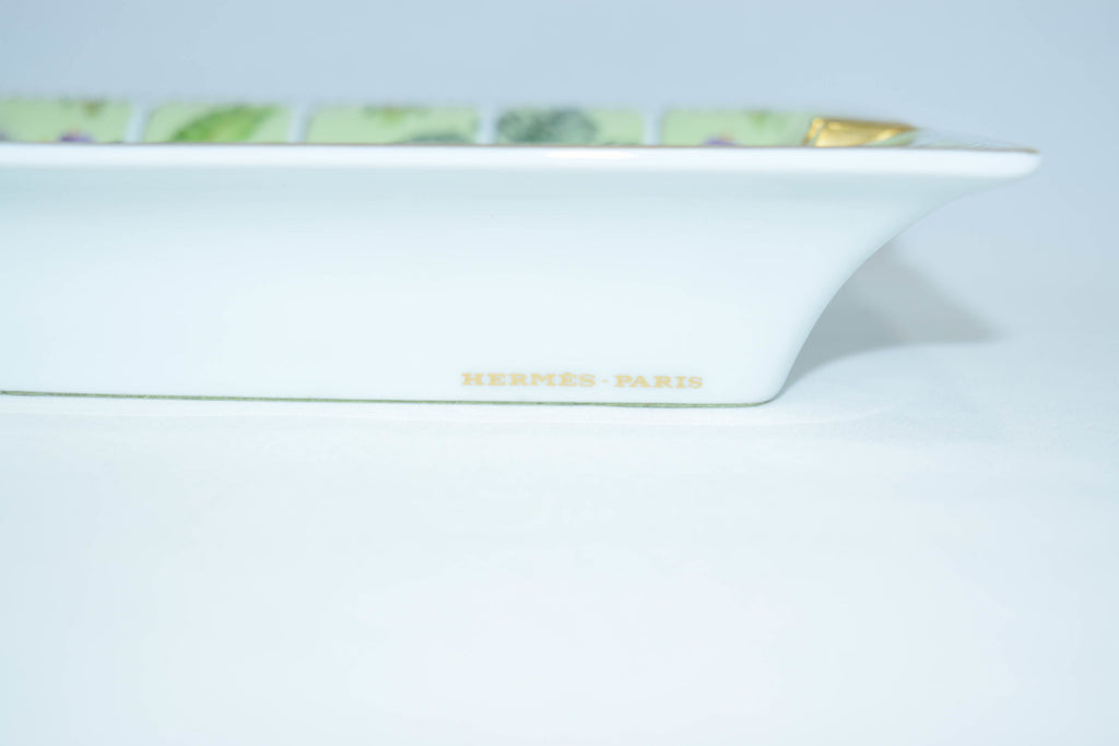 Hermes Checker Change tray Green Vintage Ashtray Porcelain tableware YA2