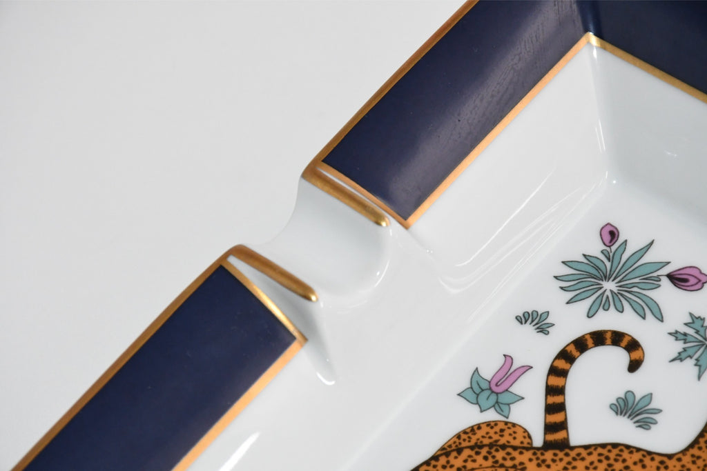 Hermes Cheetah Change tray blue porcelain Ashtray plate animal VIDE POCH