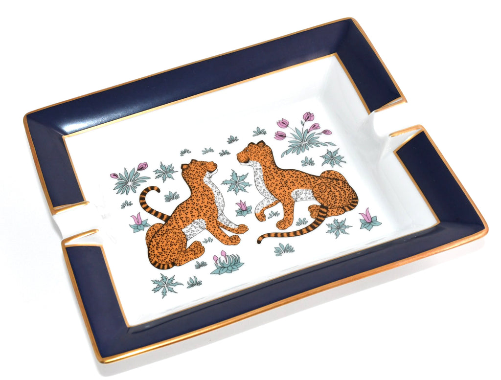 Hermes Cheetah Change tray blue porcelain Ashtray plate animal VIDE POCH