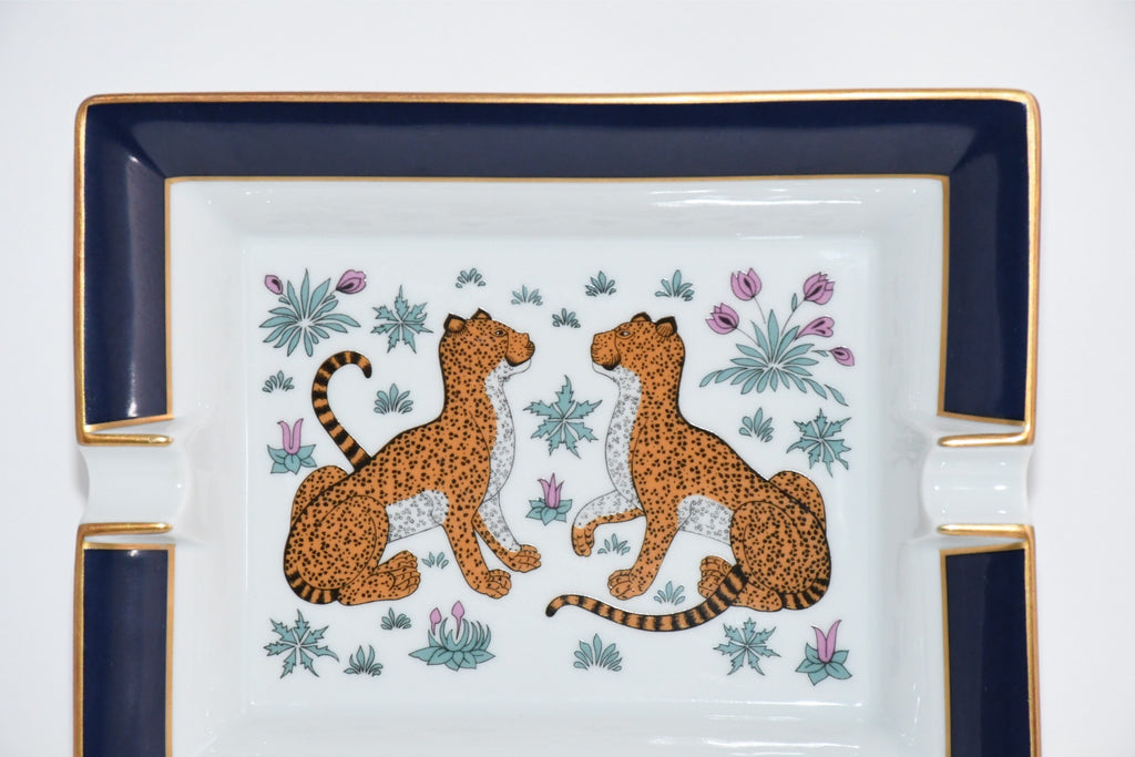 Hermes Cheetah Change tray blue porcelain Ashtray plate animal VIDE POCH