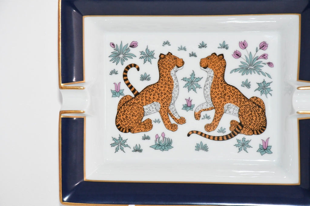 Hermes Cheetah Change tray blue porcelain Ashtray plate animal VIDE POCH