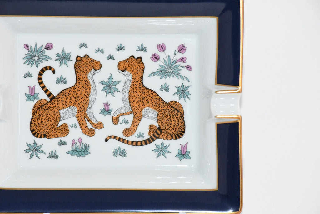 Hermes Cheetah Change tray blue porcelain Ashtray plate animal VIDE POCH