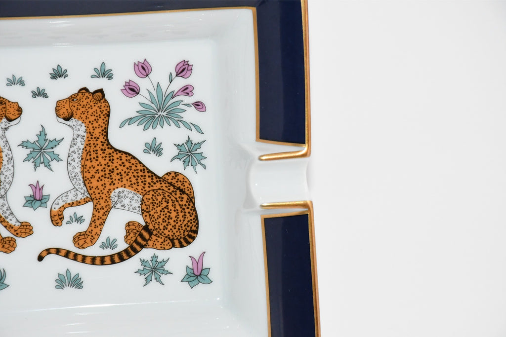Hermes Cheetah Change tray blue porcelain Ashtray plate animal VIDE POCH