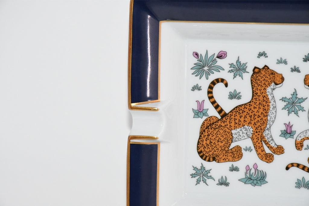 Hermes Cheetah Change tray blue porcelain Ashtray plate animal VIDE POCH