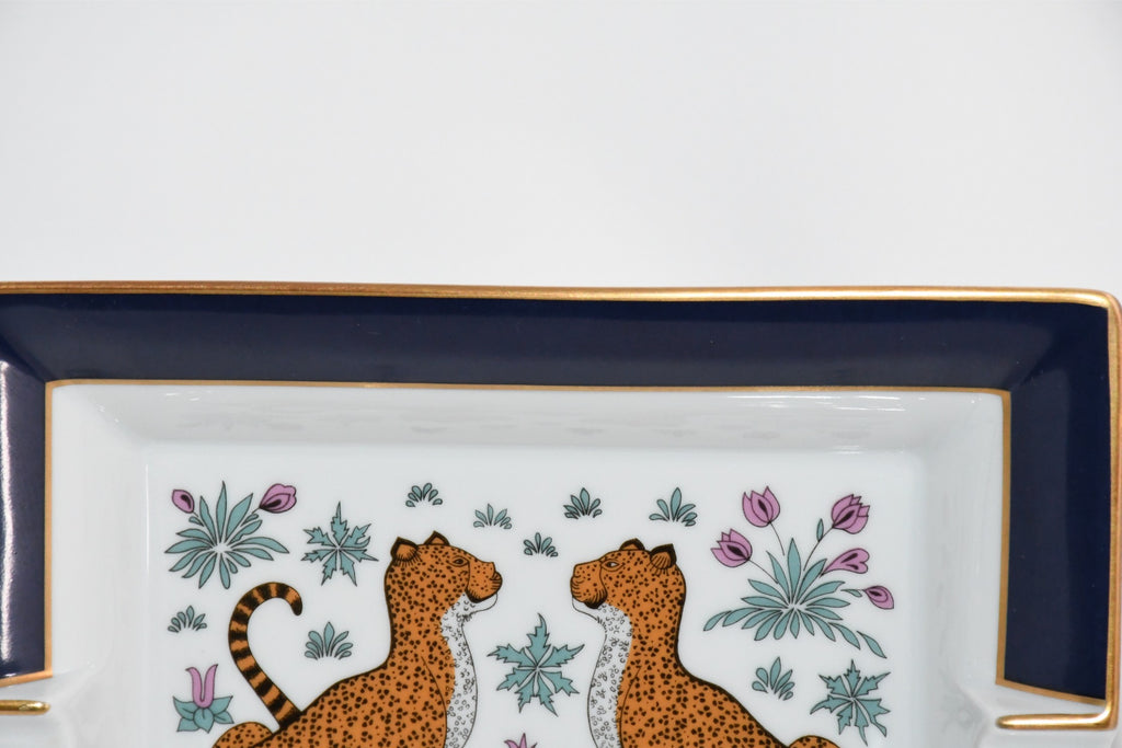 Hermes Cheetah Change tray blue porcelain Ashtray plate animal VIDE POCH
