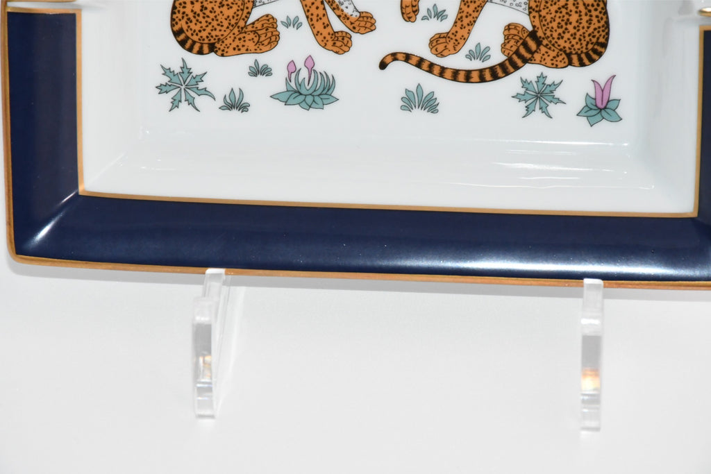 Hermes Cheetah Change tray blue porcelain Ashtray plate animal VIDE POCH