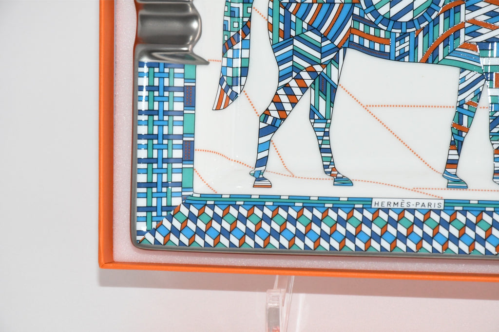 Hermes Cheval Deco Change tray blue porcelain Ashtray plate horse VIDE POCH