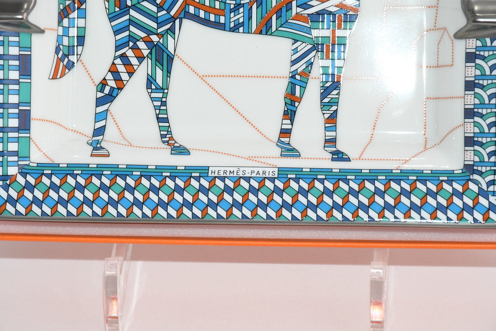 Hermes Cheval Deco Change tray blue porcelain Ashtray plate horse VIDE POCH