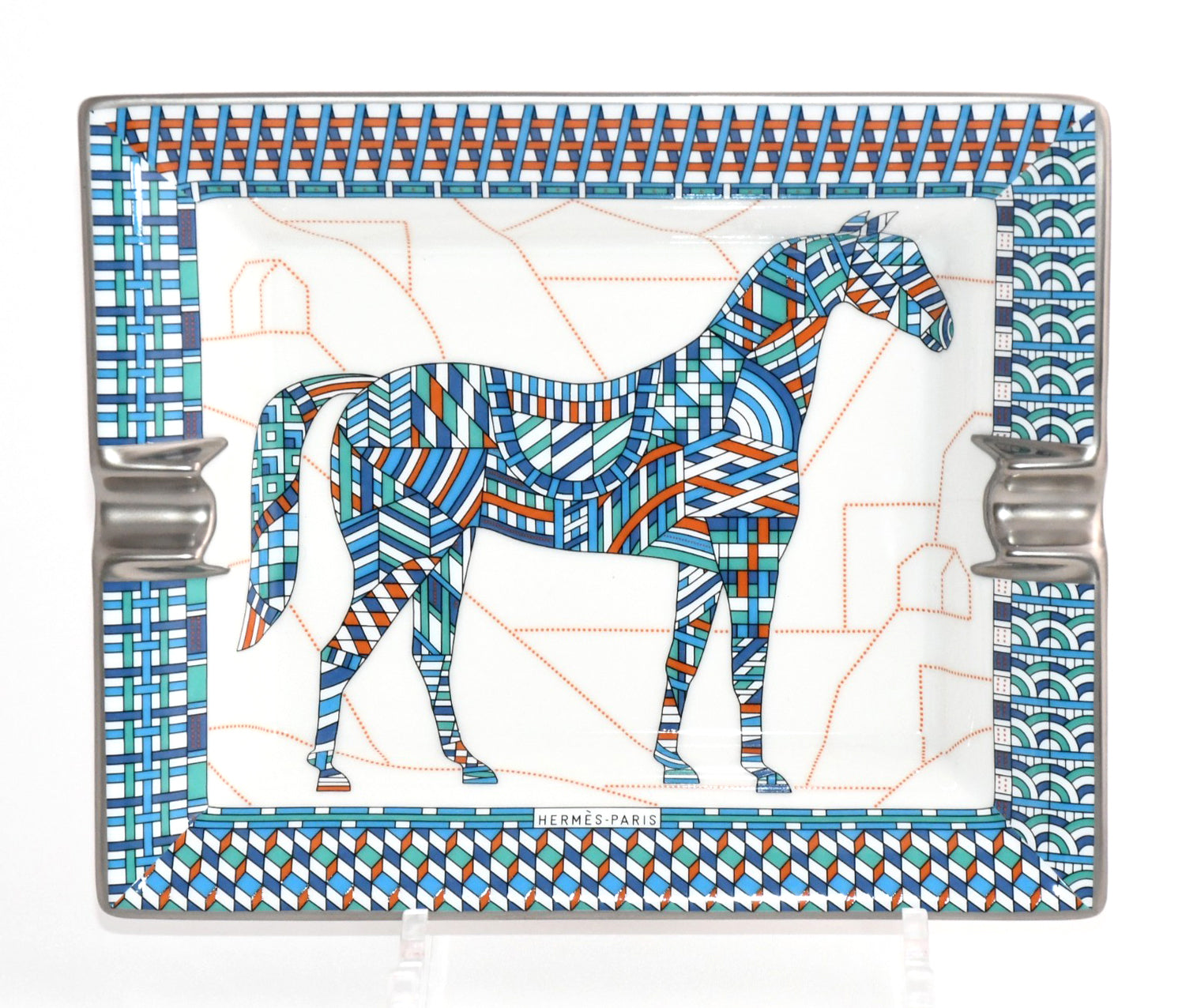 Hermes Cheval Deco Change tray blue porcelain Ashtray plate horse