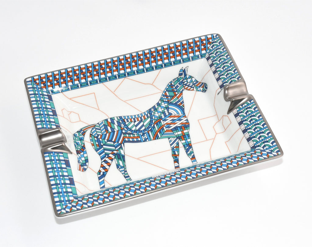 Hermes Cheval Deco Change tray blue porcelain Ashtray plate horse VIDE POCH