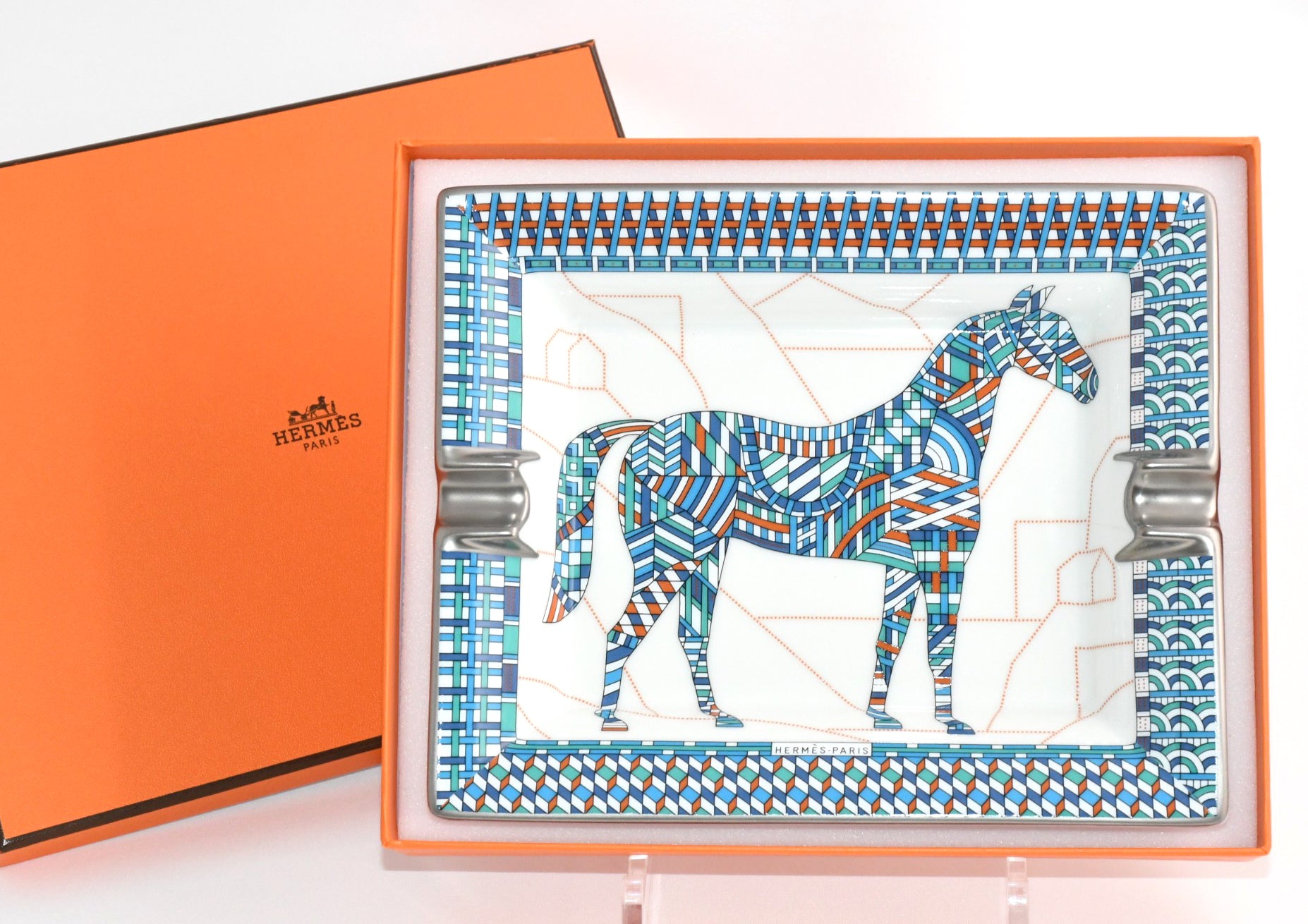Hermes Cheval Deco Change tray blue porcelain Ashtray plate horse