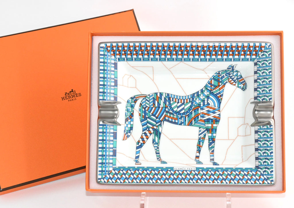 Hermes Cheval Deco Change tray blue porcelain Ashtray plate horse VIDE POCH