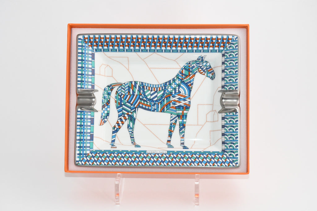 Hermes Cheval Deco Change tray blue porcelain Ashtray plate horse VIDE POCH