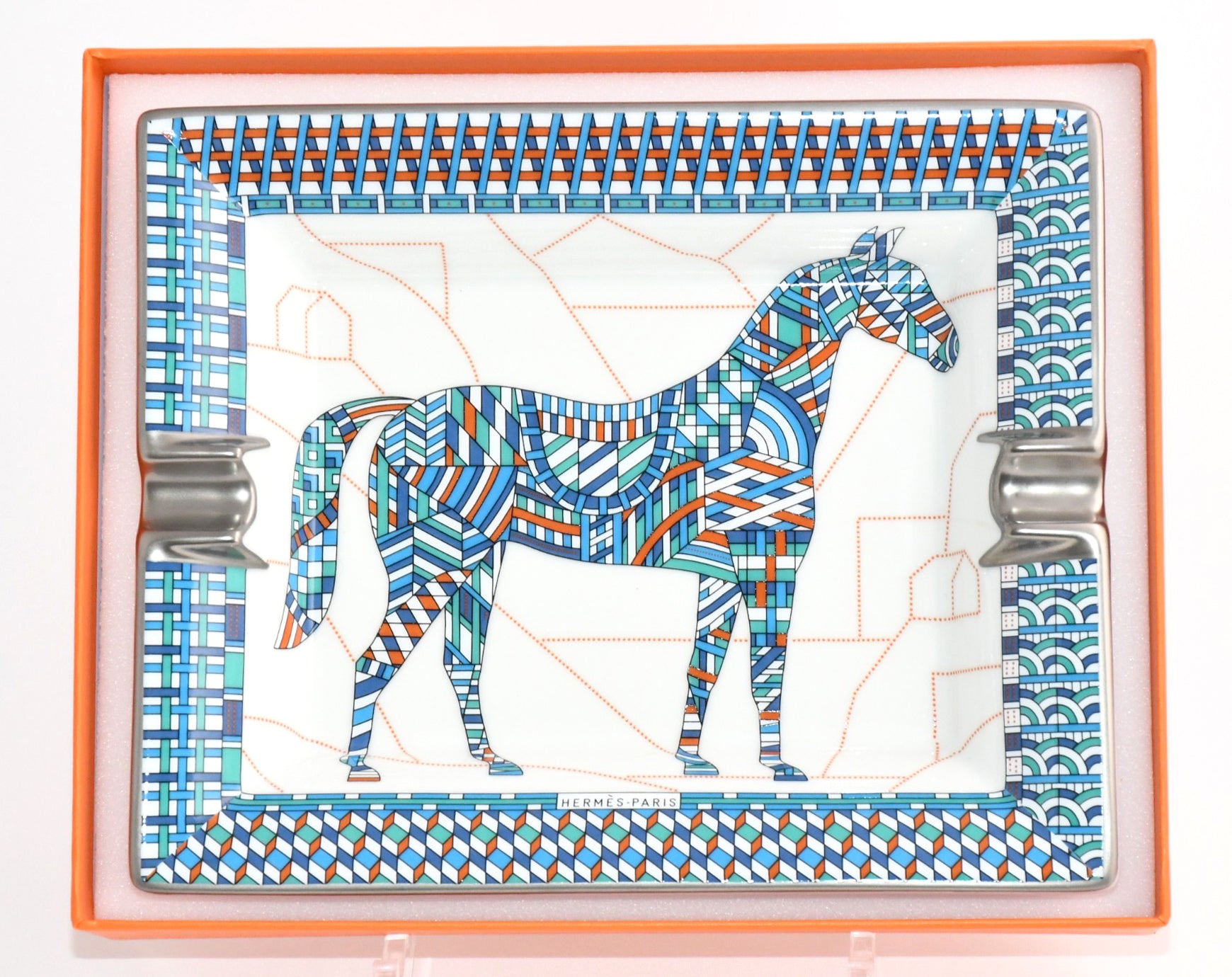 Hermes Cheval Deco Change tray blue porcelain Ashtray plate horse