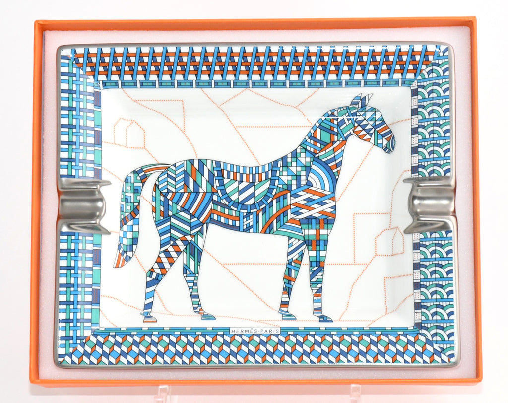 Hermes Cheval Deco Change tray blue porcelain Ashtray plate horse VIDE POCH