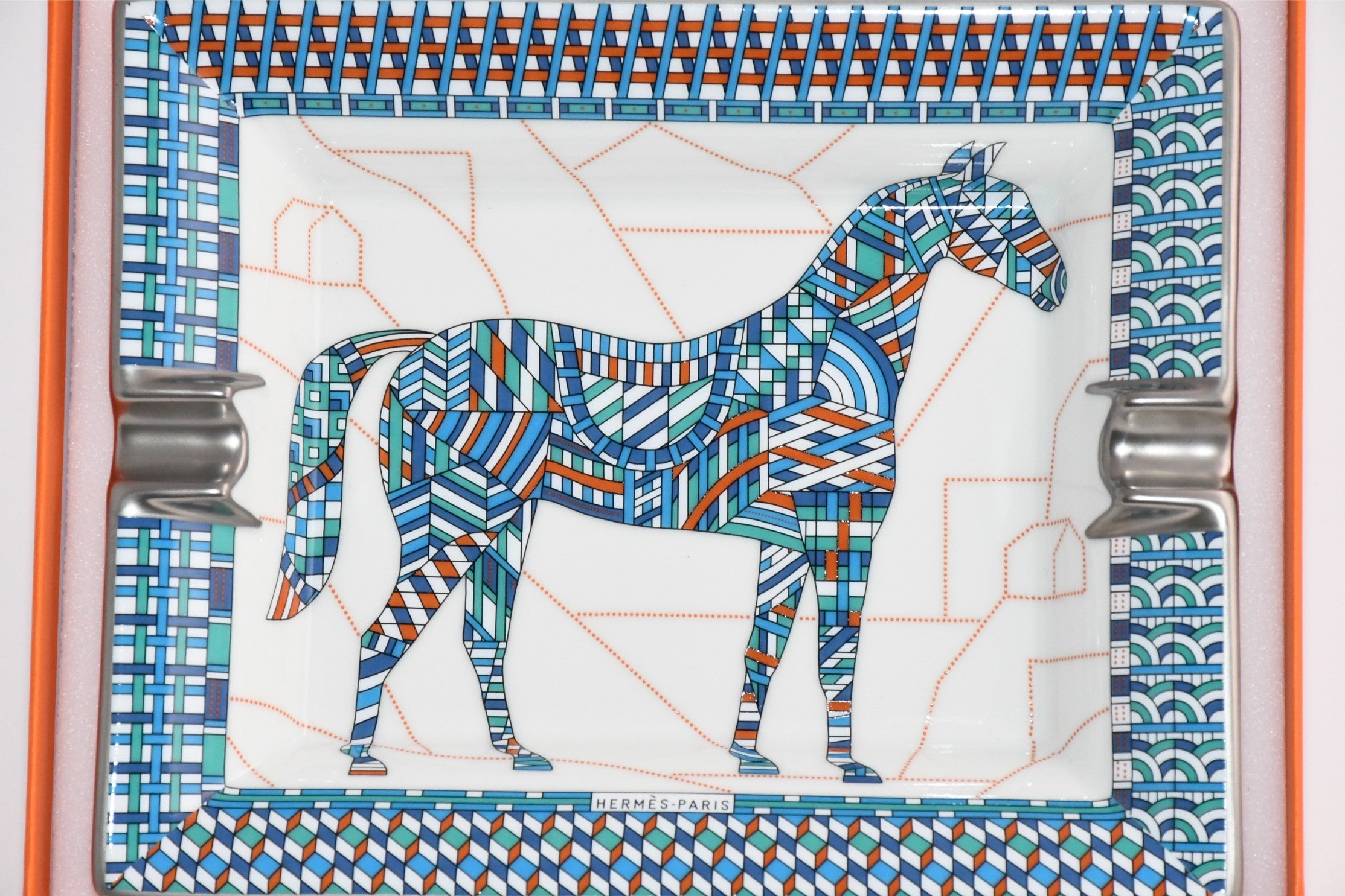 Hermes Cheval Deco Change tray blue porcelain Ashtray plate horse