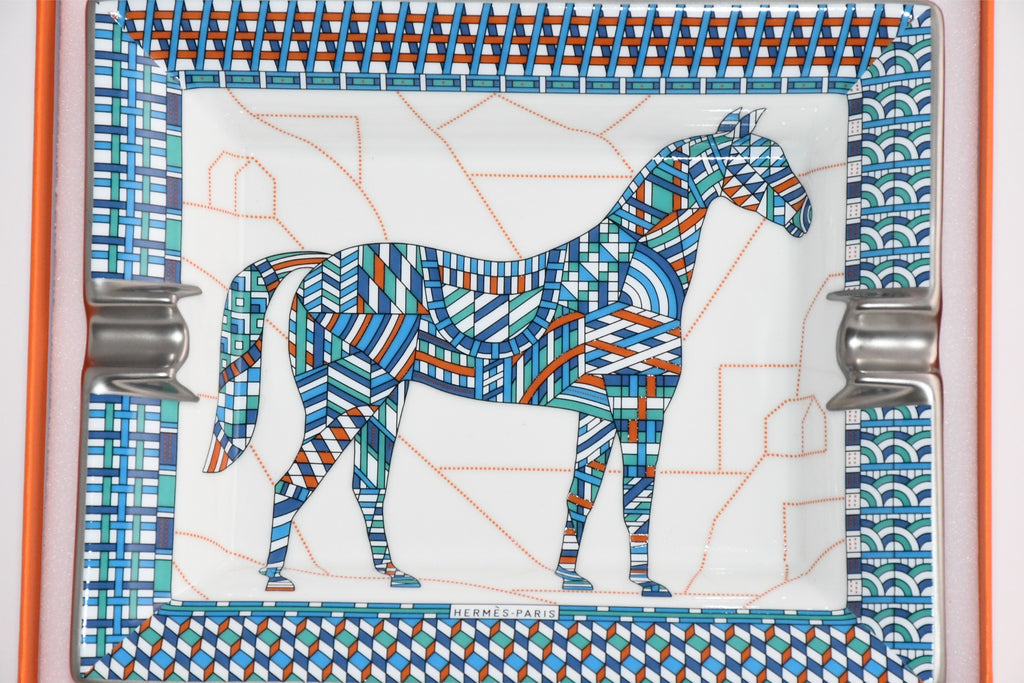 Hermes Cheval Deco Change tray blue porcelain Ashtray plate horse VIDE POCH