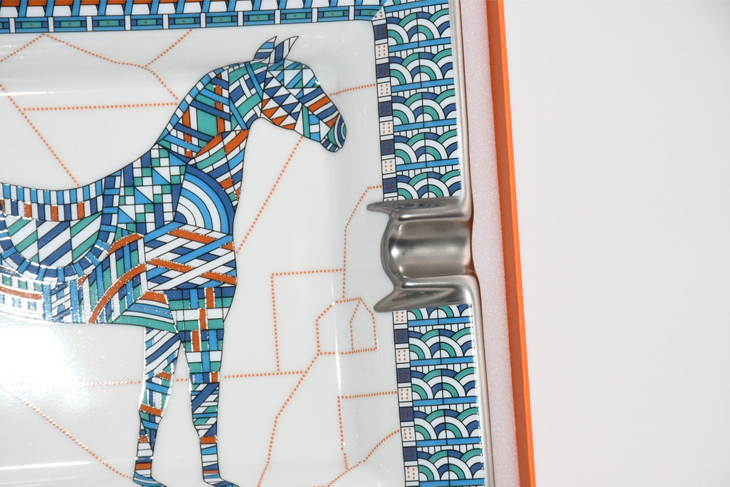 Hermes Cheval Deco Change tray blue porcelain Ashtray plate horse VIDE POCH