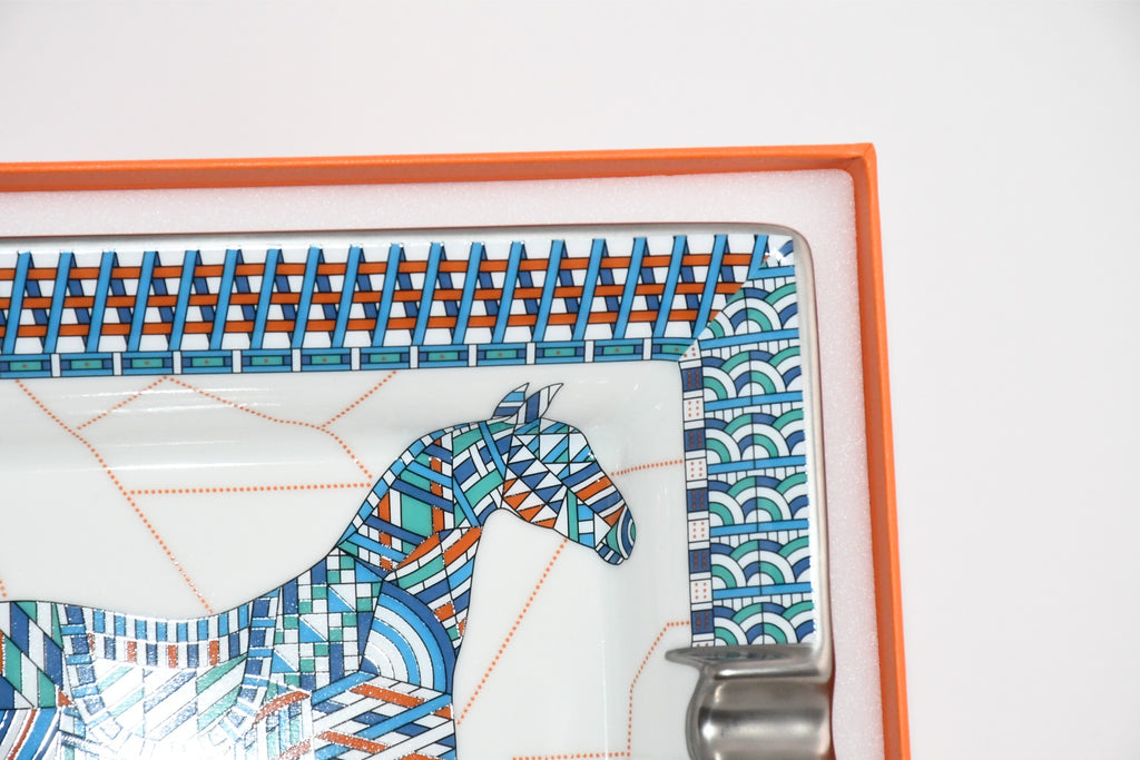 Hermes Cheval Deco Change tray blue porcelain Ashtray plate horse VIDE POCH