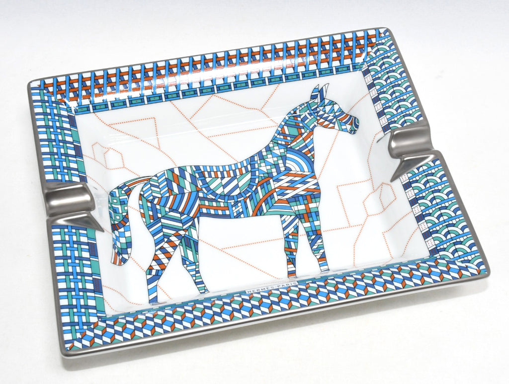 Hermes Cheval Deco Change tray blue porcelain Ashtray plate horse VIDE POCH