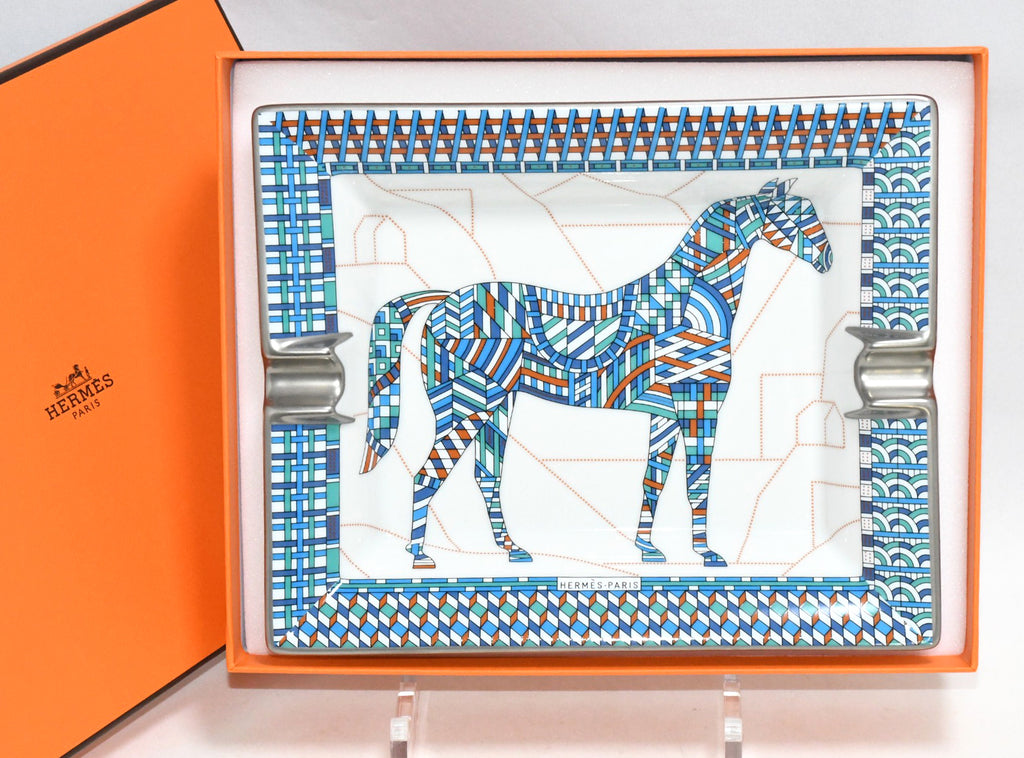 Hermes Cheval Deco Change tray blue porcelain Ashtray plate horse VIDE POCH